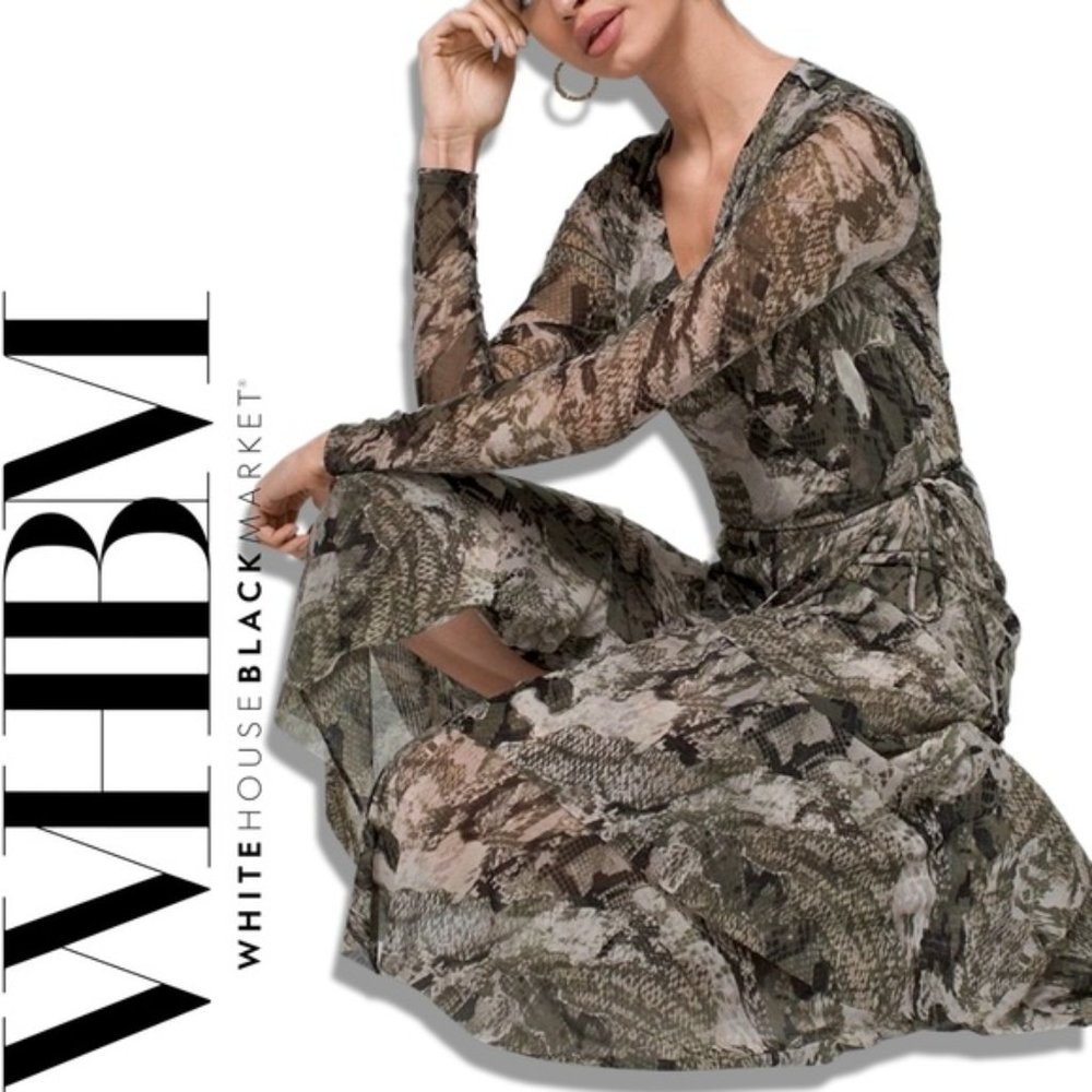 White House Black Market Olive Snake-Print Midi Dress